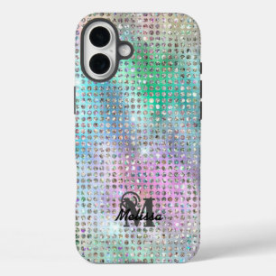 Modern Pastel Diamond Studded Pattern Monogram iPhone 16 Plus Hoesje