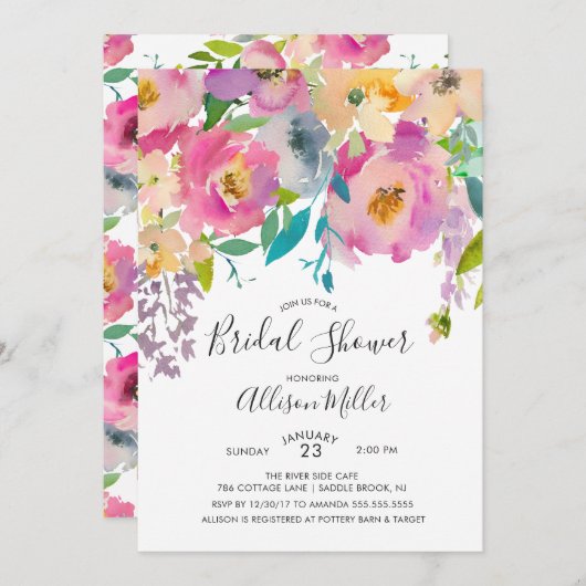 Modern Pastel Floral Bridal Shower Kaart (Voorkant / Achterkant)