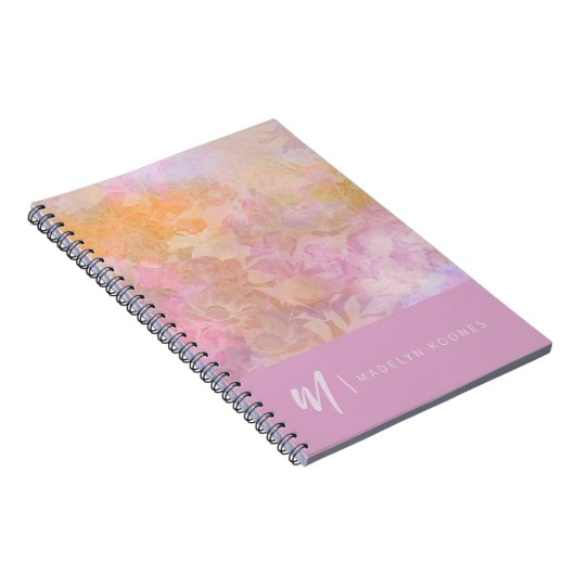 Modern Pastel Floral Pattern Monogram Notitieboek (Rechterzijde)