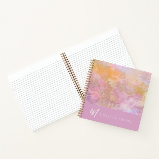 Modern Pastel Floral Pattern Monogrammed Notebook Notitieboek (Binnen)