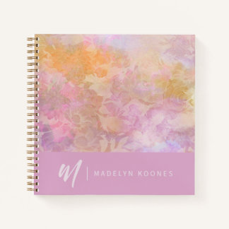 Modern Pastel Floral Pattern Monogrammed Notebook Notitieboek