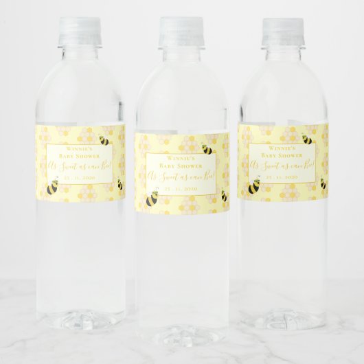 Modern Pastel geel Bumble Bee Custom Baby shower Waterfles Etiket (Flessen)