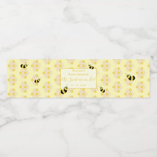 Modern Pastel geel Bumble Bee Custom Baby shower Waterfles Etiket (Enkel label)