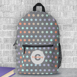 Modern pastel gekleurd polka dot patroon op grijs bedrukte rugzak
