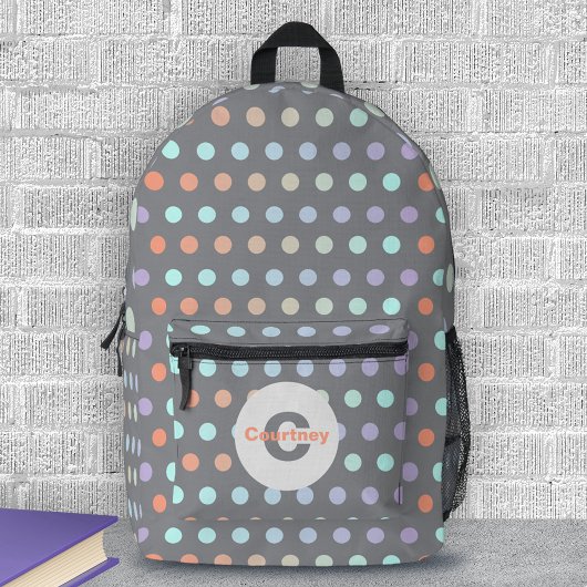 Modern pastel gekleurd polka dot patroon op grijs bedrukte rugzak