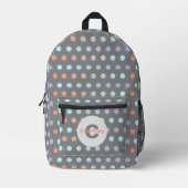 Modern pastel gekleurd polka dot patroon op grijs bedrukte rugzak (Voorkant)