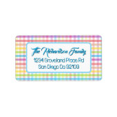 Modern Pastel Gingham Rainbow Baby Shower Party Etiket (Voorkant)