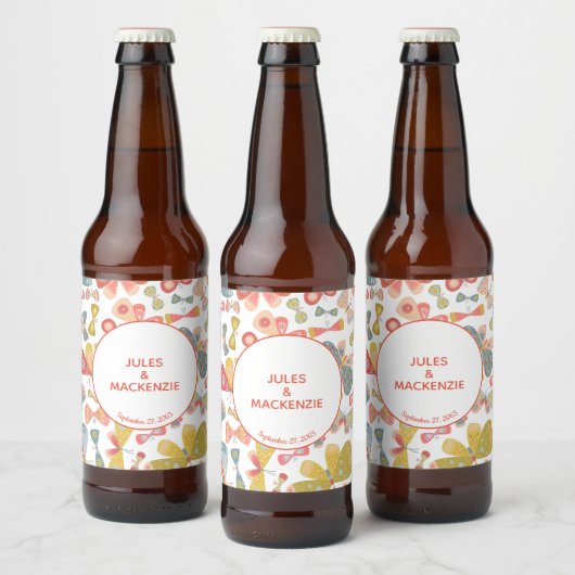 Modern Pastel Graphic Butterfly Pattern Bier Etiket (Flessen)