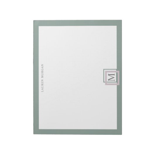 Modern Pastel Green Monogram Gepersonaliseerd Noti Notitieblok (Linkerzijde)