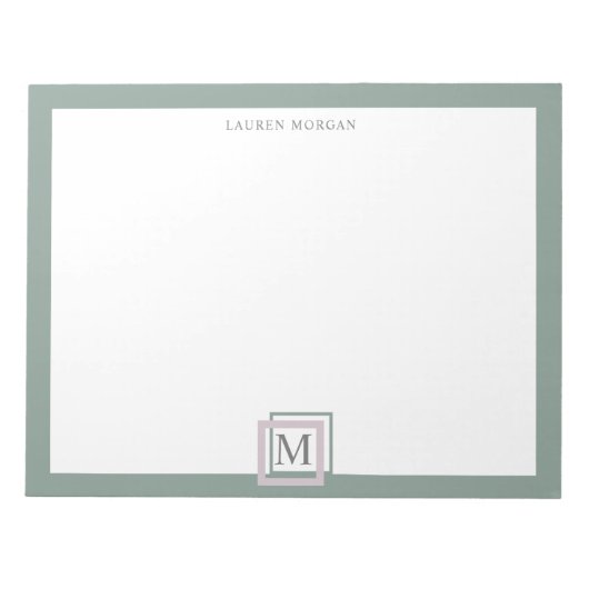 Modern Pastel Green Monogram Gepersonaliseerd Noti Notitieblok (Voorkant)