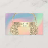 Modern pastel holografisch glitter hoofdtelefoon D Visitekaartje (Voorkant)