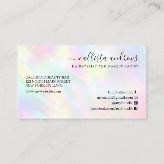 Modern Pastel Holographic Rainbow Signature Script Visitekaartje (Achterkant)