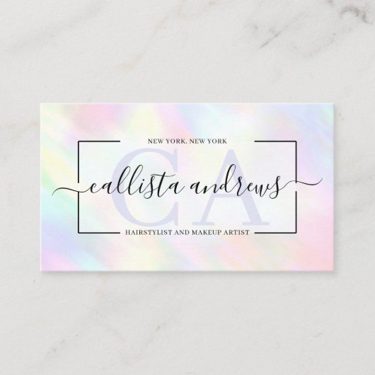 Modern Pastel Holographic Rainbow Signature Script Visitekaartje (Voorkant)