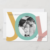 Modern Pastel JOY Photo Minimal Christmas Feestdagenkaart (Voorkant)