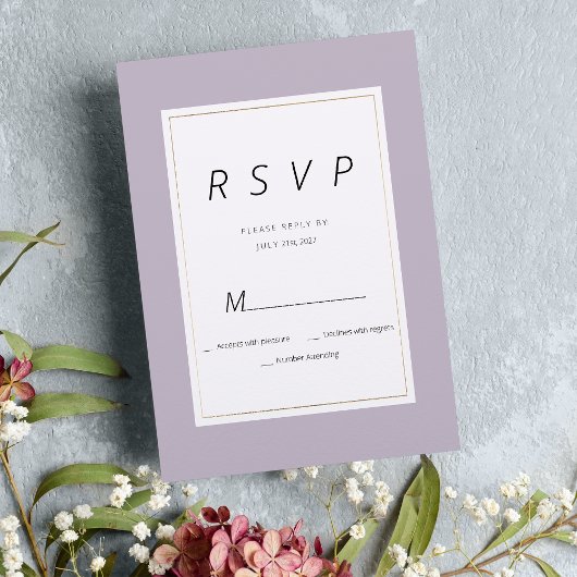 Modern pastel lavendel minimalistisch thema RSVP Kaart