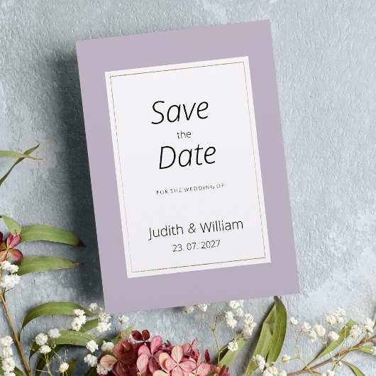 Modern pastel lavender minimalist Save the Date Kaart