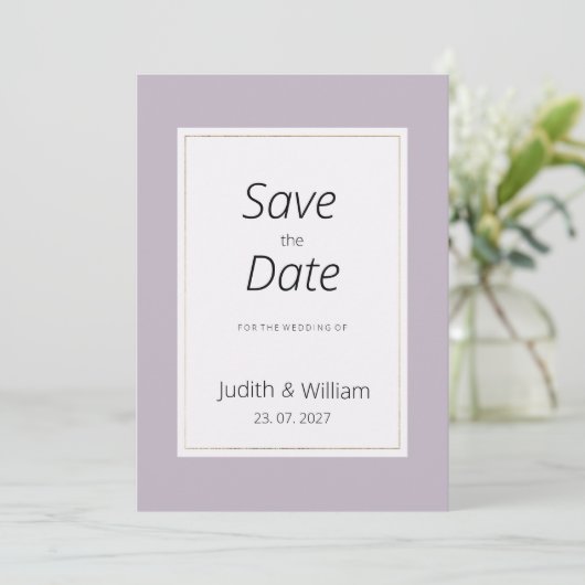 Modern pastel lavender minimalist Save the Date Kaart (Staand voorkant)