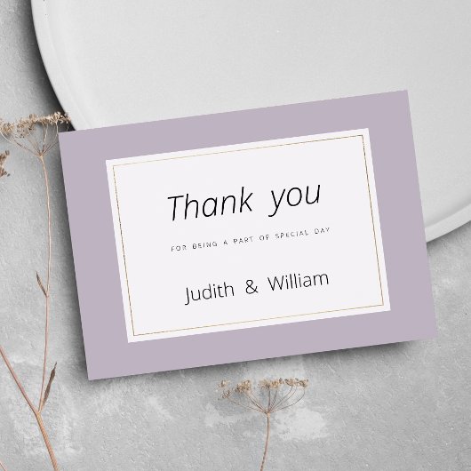 Modern pastel lavender minimalist theme Thank You Kaart