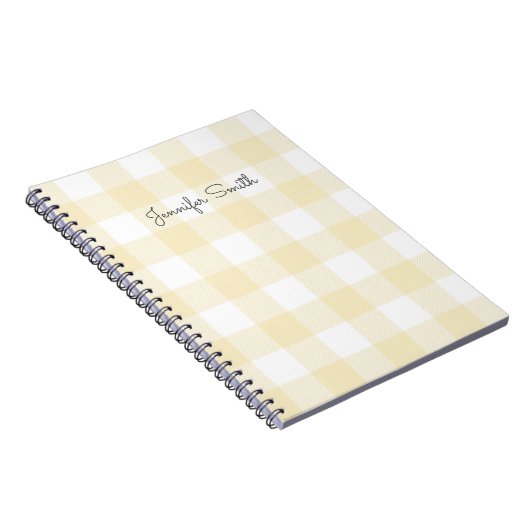 Modern Pastel Lemon en White Gingham Check Notitieboek (Rechterzijde)