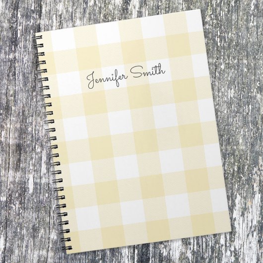 Modern Pastel Lemon en White Gingham Check Notitieboek
