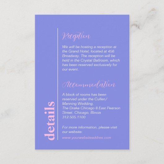 Modern Pastel Lila Blauw Roze Bruiloftsinformatie Informatiekaartje (Voorkant)