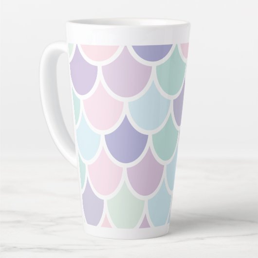 Modern pastel met roodbruine mermaïd patroon met n latte mok (Linkerhoek)