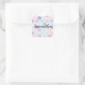 Modern pastel met roodbruine mermaïd patroon met n vierkante sticker (Tas)