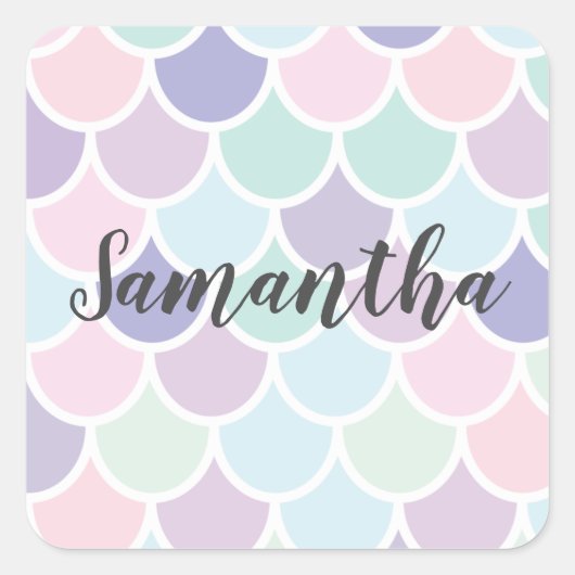 Modern pastel met roodbruine mermaïd patroon met n vierkante sticker (Voorkant)