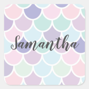 Modern pastel met roodbruine mermaïd patroon met n vierkante sticker