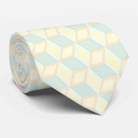 Modern Pastel Mint Green Peach Geometric 3D Cube Stropdas (Opgerold)