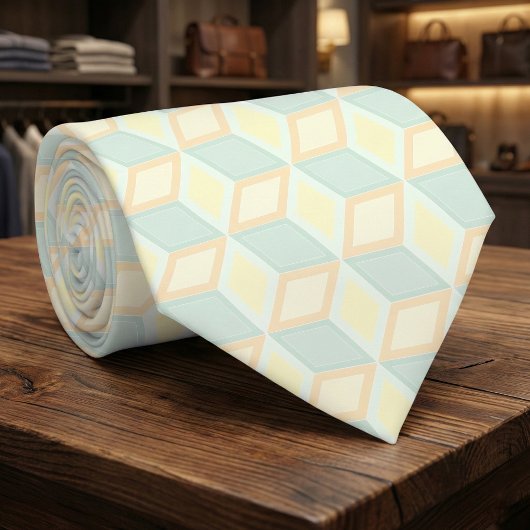 Modern Pastel Mint Green Peach Geometric 3D Cube Stropdas