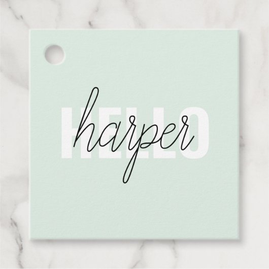 Modern Pastel Mint Hallo en u noemt Bedankjes Labels (Voorkant)