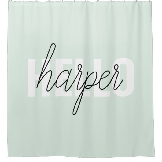 Modern Pastel Mint Hallo en u noemt Douchegordijn (Voorkant)