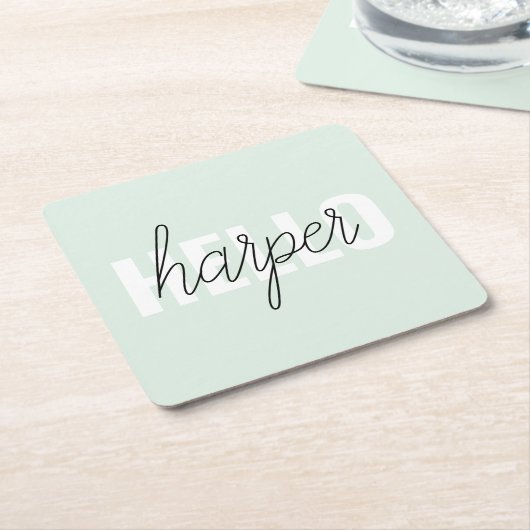 Modern Pastel Mint Hallo en u noemt Kartonnen Onderzetters (Schuin)