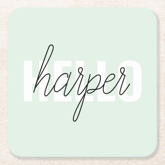 Modern Pastel Mint Hallo en u noemt Kartonnen Onderzetters (Voorkant)