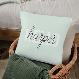 Modern Pastel Mint Hallo en u noemt Kussen