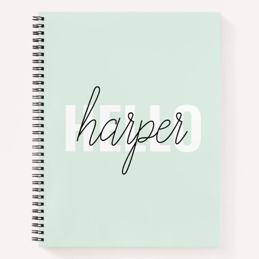 Modern Pastel Mint Hallo en u noemt Notitieboek (Voorkant)