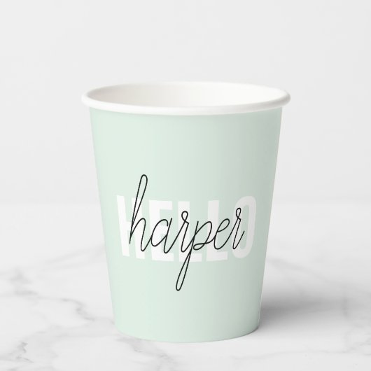 Modern Pastel Mint Hallo en u noemt Papieren Bekers (Achterkant)