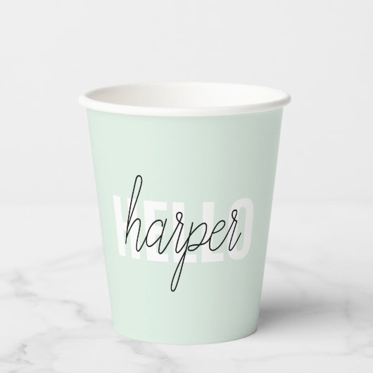Modern Pastel Mint Hallo en u noemt Papieren Bekers (Voorkant)