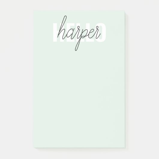 Modern Pastel Mint Hallo en u noemt Post-it® Notes (Voorkant)
