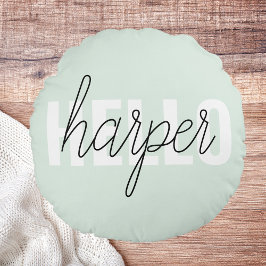 Modern Pastel Mint Hallo en u noemt Rond Kussen