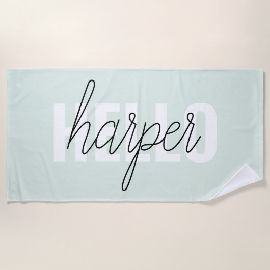 Modern Pastel Mint Hallo en u noemt Strandlaken (Voorkant)