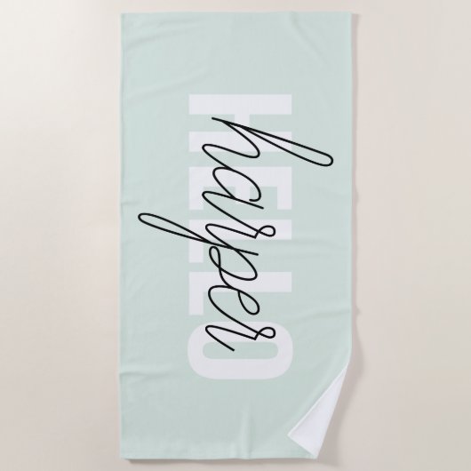 Modern Pastel Mint Hallo en u noemt Strandlaken (Voorkant)