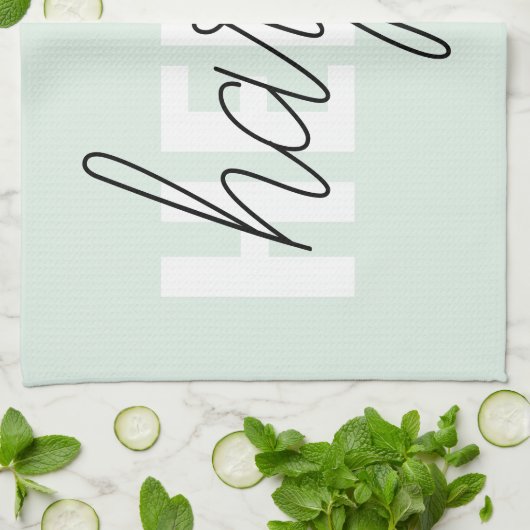 Modern Pastel Mint Hallo en u noemt Theedoek (Gevouwen)