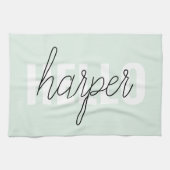 Modern Pastel Mint Hallo en u noemt Theedoek (Horizontaal)