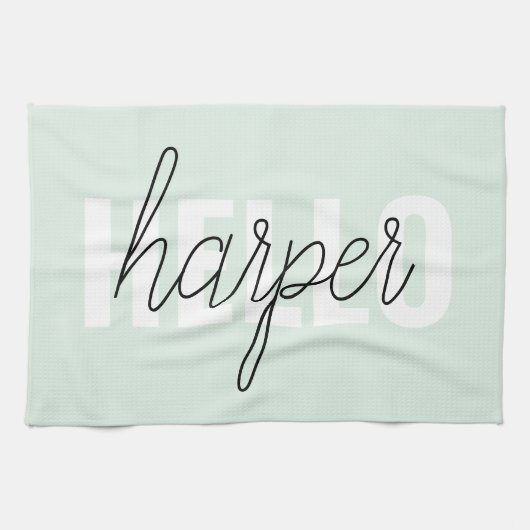 Modern Pastel Mint Hallo en u noemt Theedoek (Horizontaal)