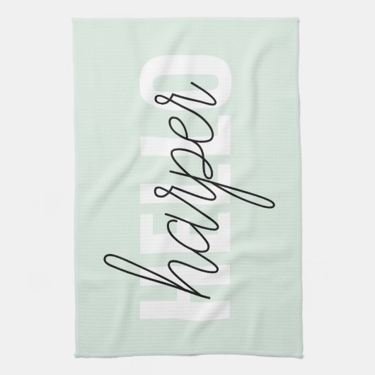 Modern Pastel Mint Hallo en u noemt Theedoek (Verticaal)