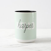 Modern Pastel Mint Hallo en u noemt Tweekleurige Koffiemok (Center)