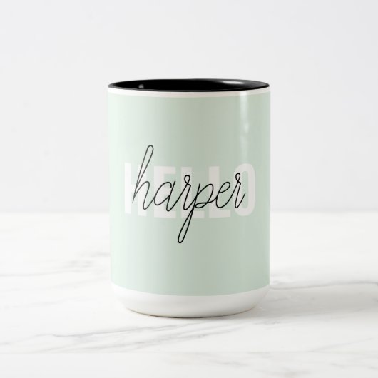 Modern Pastel Mint Hallo en u noemt Tweekleurige Koffiemok (Center)