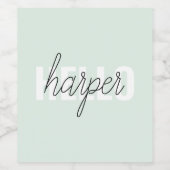 Modern Pastel Mint Hallo en u noemt Wijn Etiket (Enkel label)